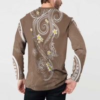 Polynesia Tribal Button Sweatshirt Mocha Plumeria Tentacles