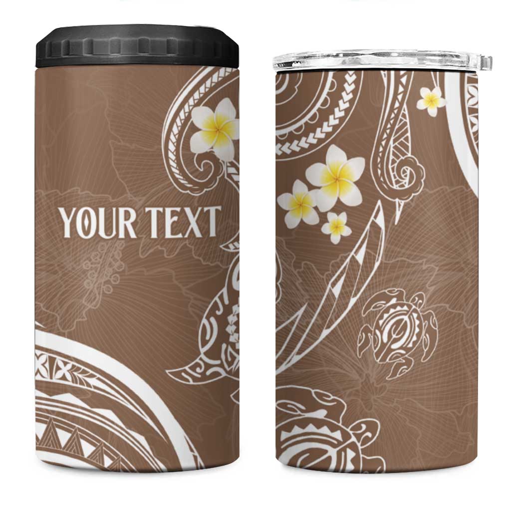 Polynesia Tribal 4 in 1 Can Cooler Tumbler Mocha Plumeria Tentacles