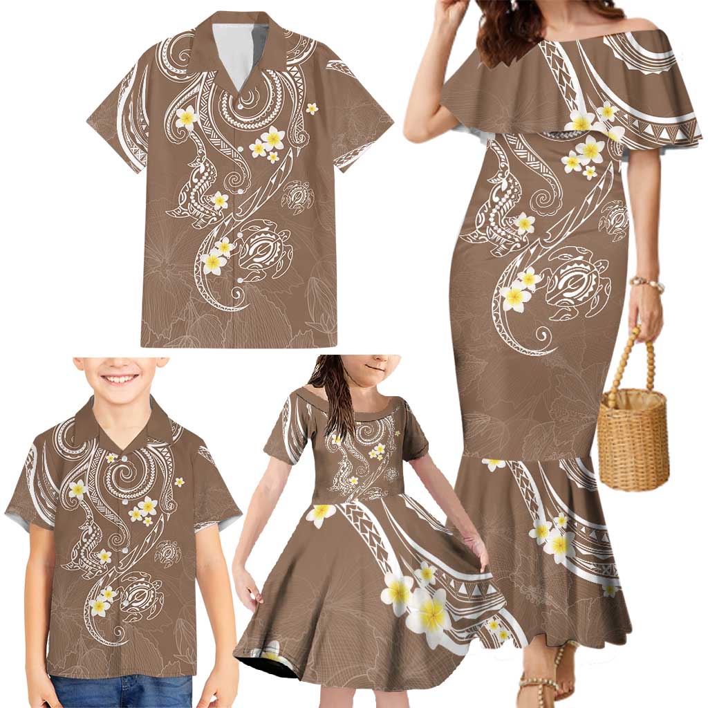 Polynesia Tribal Family Matching Mermaid Dress and Hawaiian Shirt Mocha Plumeria Tentacles LT7 - Polynesian Pride