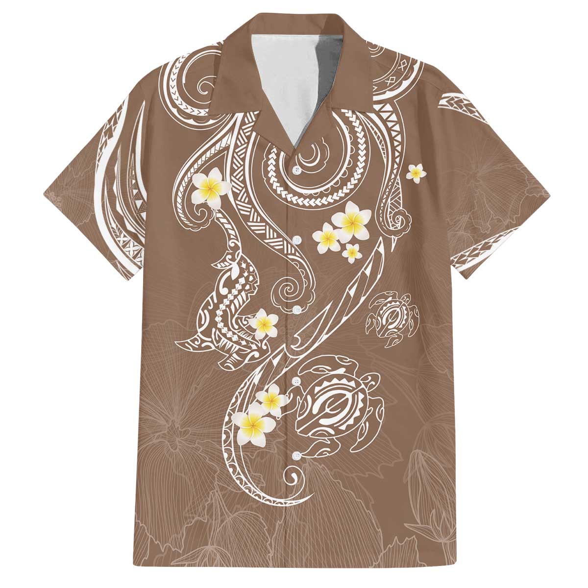 Polynesia Tribal Family Matching Off The Shoulder Long Sleeve Dress and Hawaiian Shirt Mocha Plumeria Tentacles