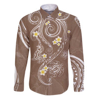 Polynesia Tribal Family Matching Off The Shoulder Long Sleeve Dress and Hawaiian Shirt Mocha Plumeria Tentacles