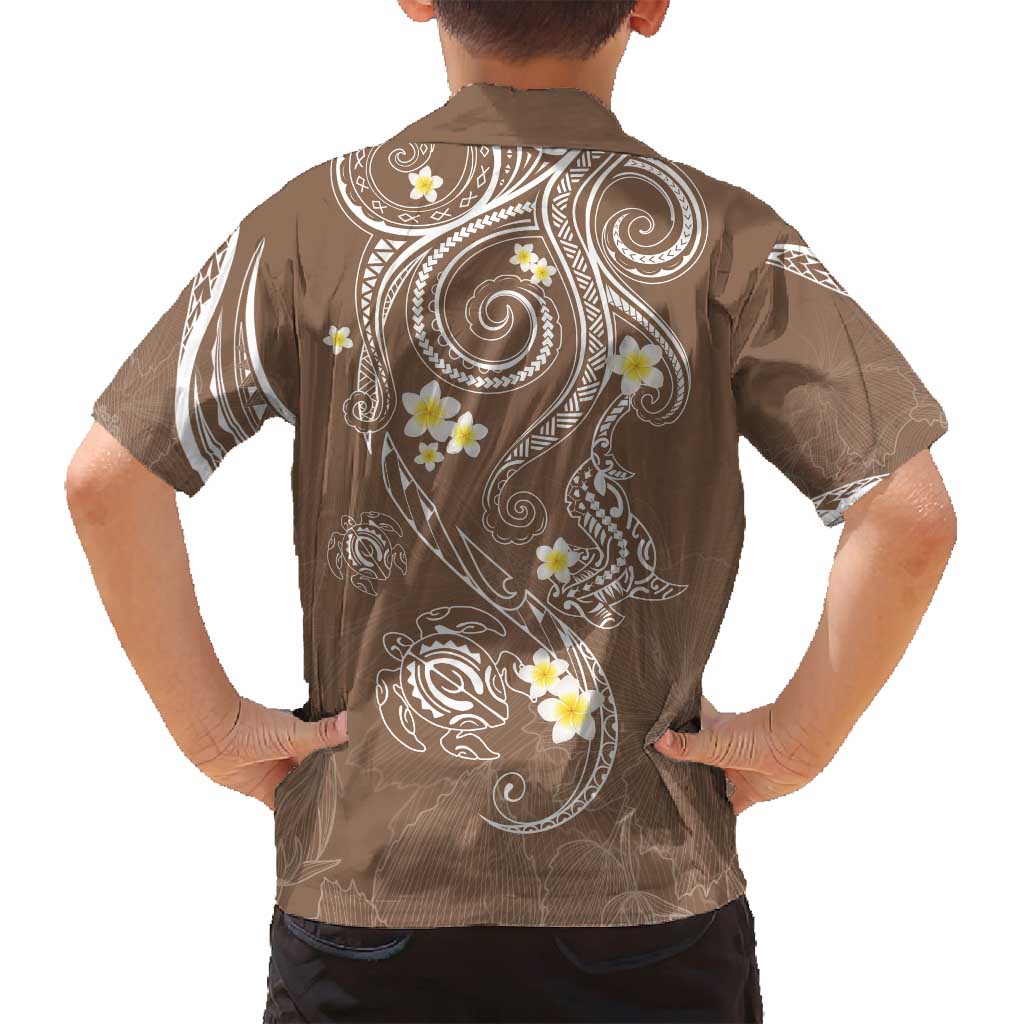 Polynesia Tribal Family Matching Off Shoulder Maxi Dress and Hawaiian Shirt Mocha Plumeria Tentacles LT7 - Polynesian Pride