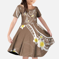 Polynesia Tribal Family Matching Off Shoulder Maxi Dress and Hawaiian Shirt Mocha Plumeria Tentacles LT7 Daughter's Dress Mocha - Polynesian Pride