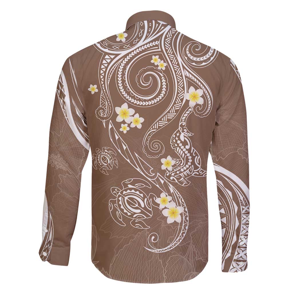 Polynesia Tribal Family Matching Off Shoulder Maxi Dress and Hawaiian Shirt Mocha Plumeria Tentacles LT7 - Polynesian Pride