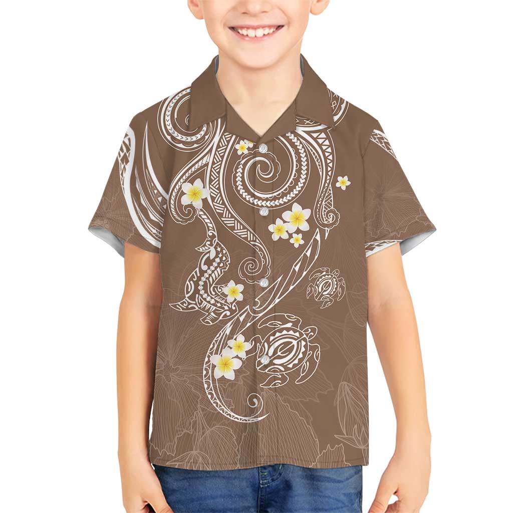 Polynesia Tribal Family Matching Off Shoulder Maxi Dress and Hawaiian Shirt Mocha Plumeria Tentacles LT7 Son's Shirt Mocha - Polynesian Pride