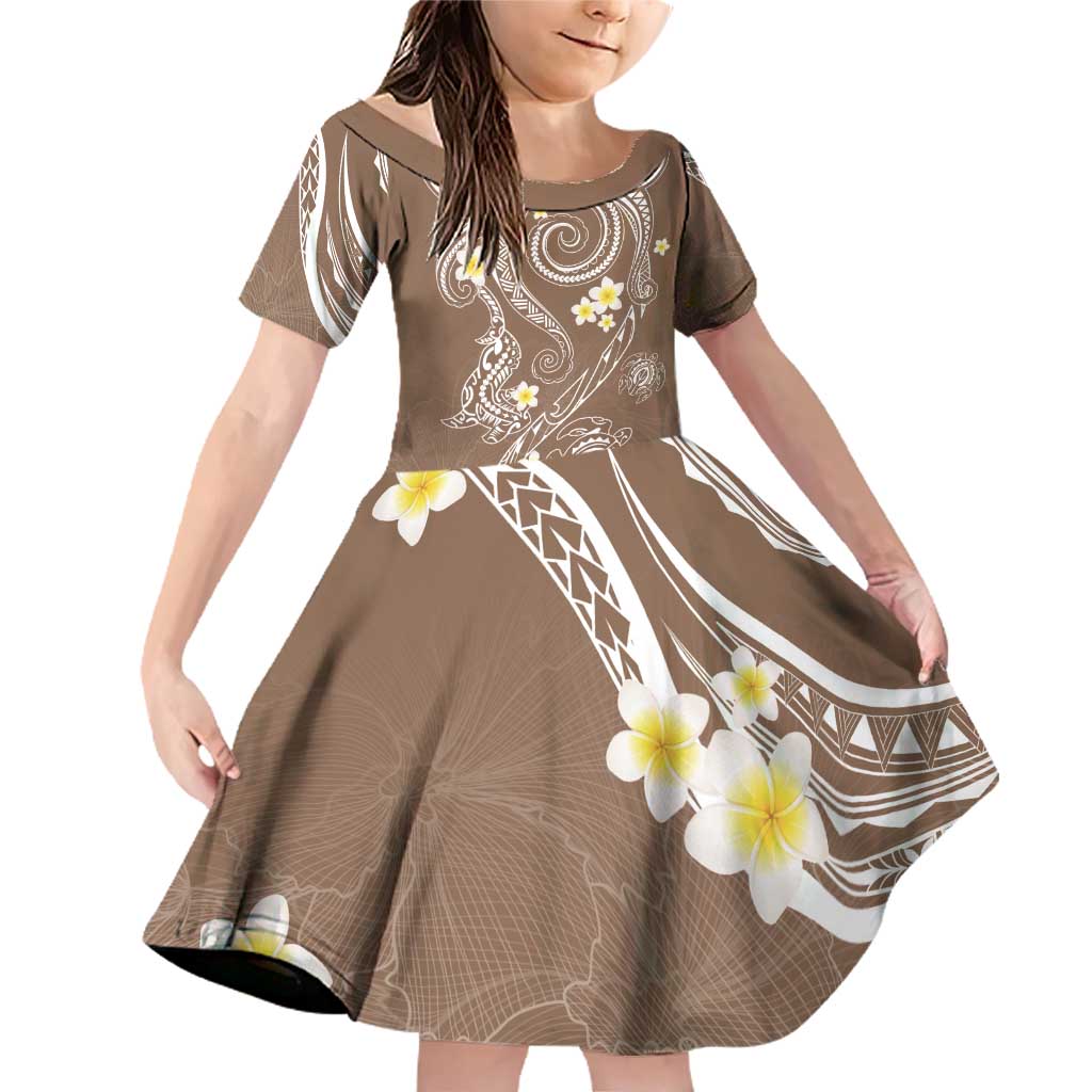 Polynesia Tribal Family Matching Off Shoulder Short Dress and Hawaiian Shirt Mocha Plumeria Tentacles LT7 Daughter's Dress Mocha - Polynesian Pride