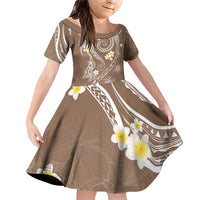 Polynesia Tribal Family Matching Off Shoulder Short Dress and Hawaiian Shirt Mocha Plumeria Tentacles LT7 Daughter's Dress Mocha - Polynesian Pride