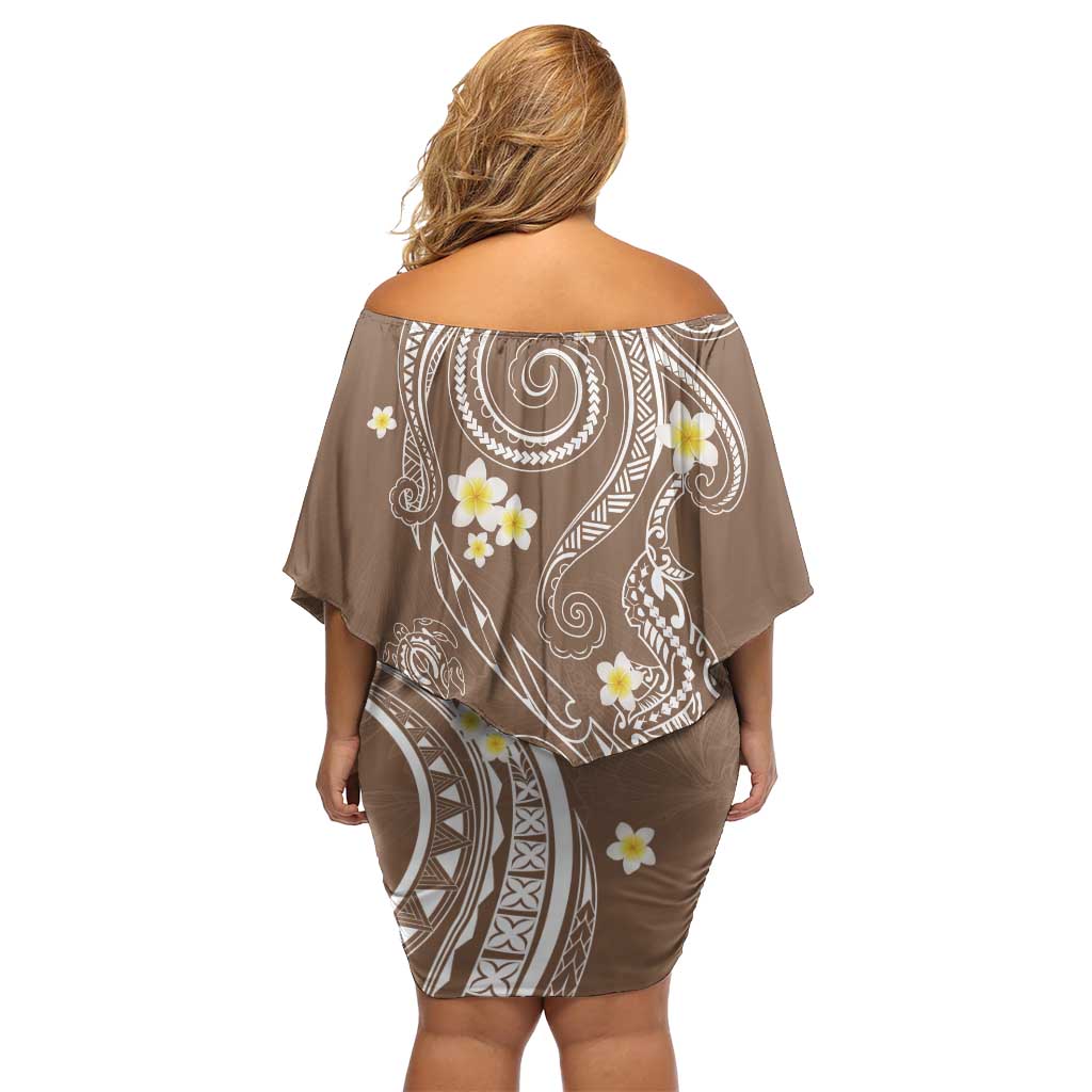 Polynesia Tribal Family Matching Off Shoulder Short Dress and Hawaiian Shirt Mocha Plumeria Tentacles LT7 - Polynesian Pride