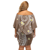 Polynesia Tribal Family Matching Off Shoulder Short Dress and Hawaiian Shirt Mocha Plumeria Tentacles LT7 - Polynesian Pride