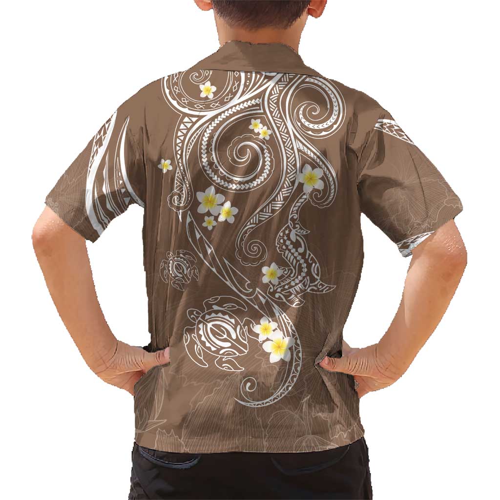 Polynesia Tribal Family Matching Short Sleeve Bodycon Dress and Hawaiian Shirt Mocha Plumeria Tentacles
