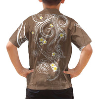 Polynesia Tribal Family Matching Short Sleeve Bodycon Dress and Hawaiian Shirt Mocha Plumeria Tentacles