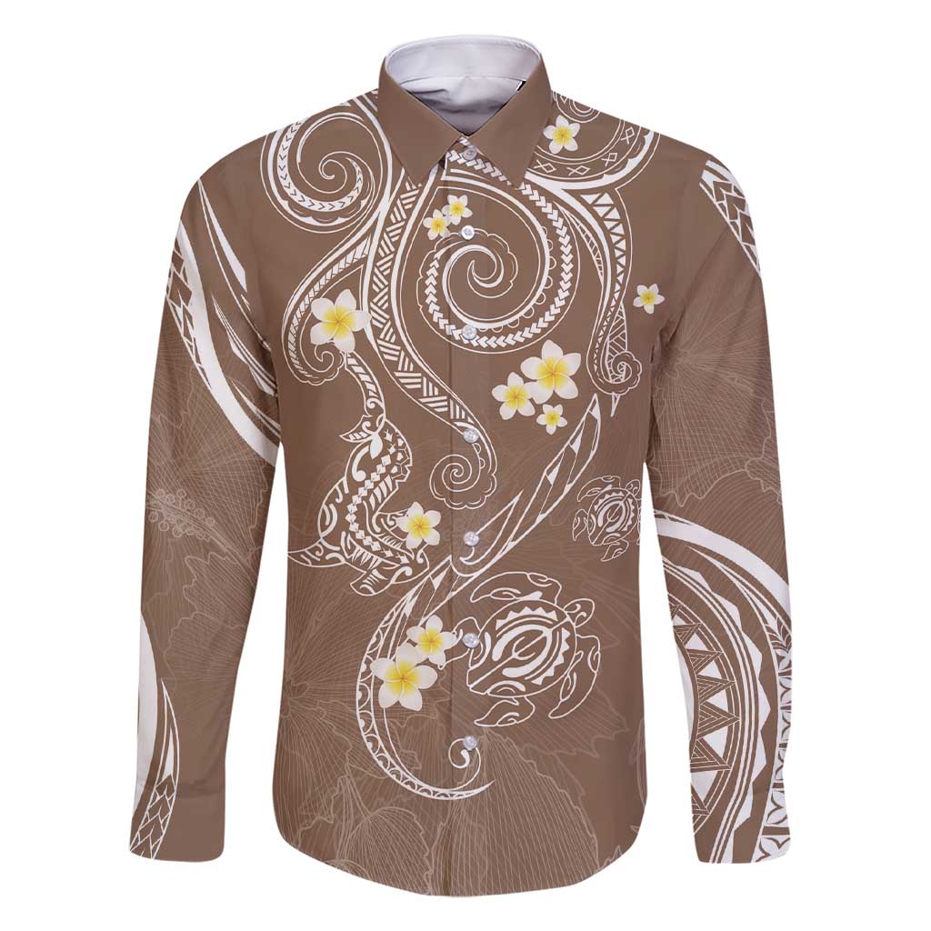 Polynesia Tribal Family Matching Short Sleeve Bodycon Dress and Hawaiian Shirt Mocha Plumeria Tentacles