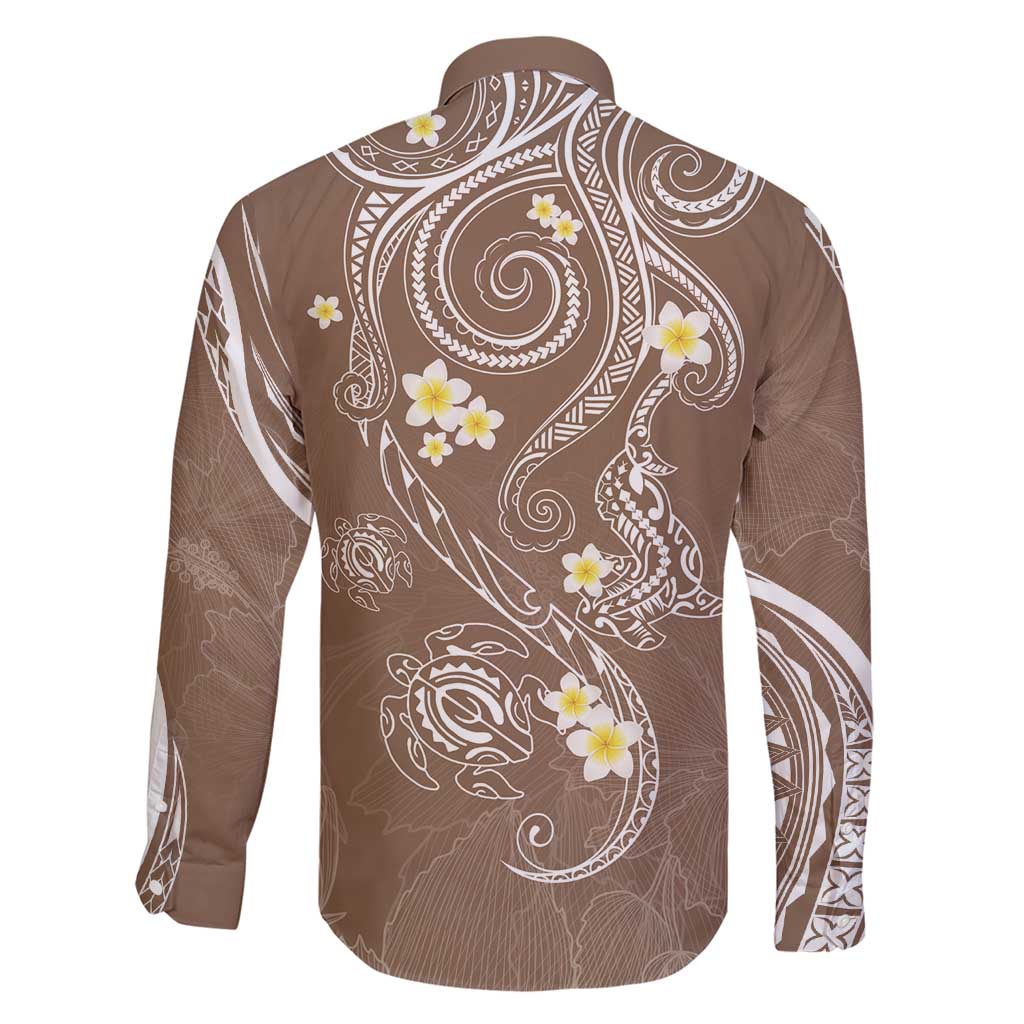 Polynesia Tribal Family Matching Short Sleeve Bodycon Dress and Hawaiian Shirt Mocha Plumeria Tentacles
