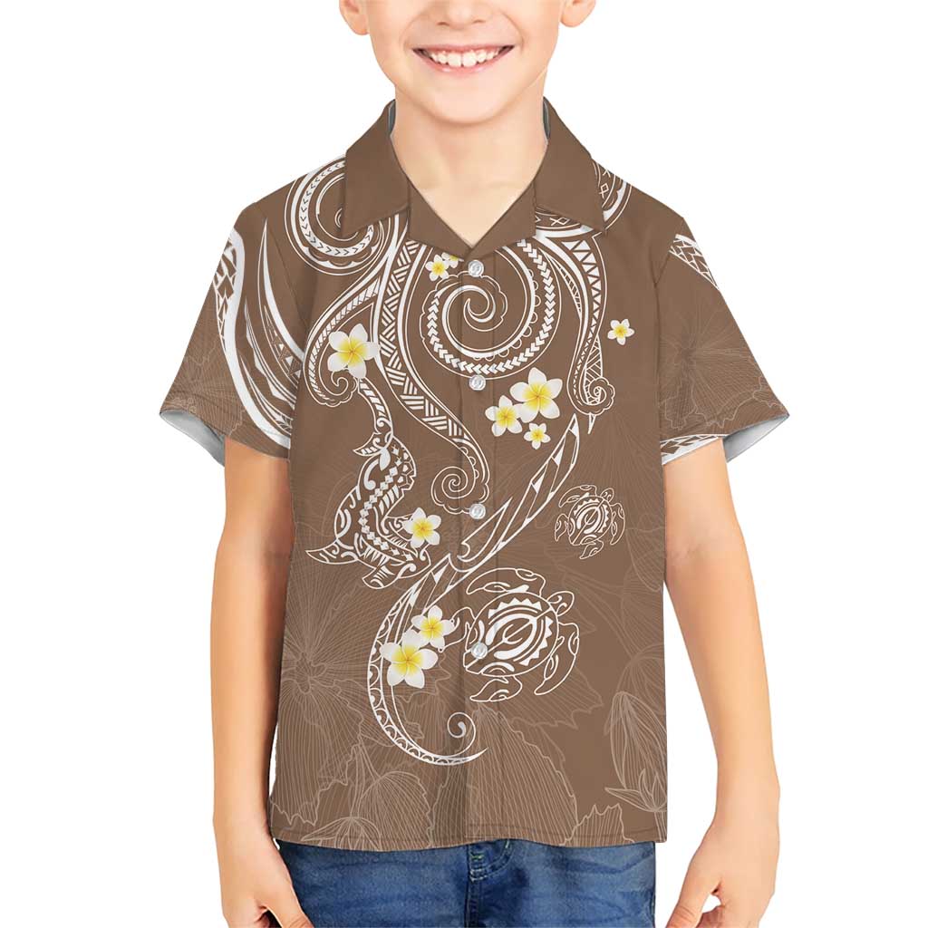 Polynesia Tribal Family Matching Short Sleeve Bodycon Dress and Hawaiian Shirt Mocha Plumeria Tentacles
