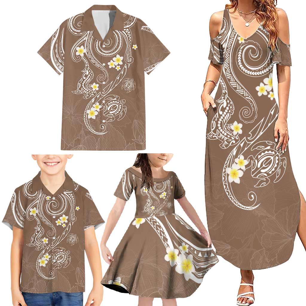 Polynesia Tribal Family Matching Summer Maxi Dress and Hawaiian Shirt Mocha Plumeria Tentacles LT7 - Polynesian Pride