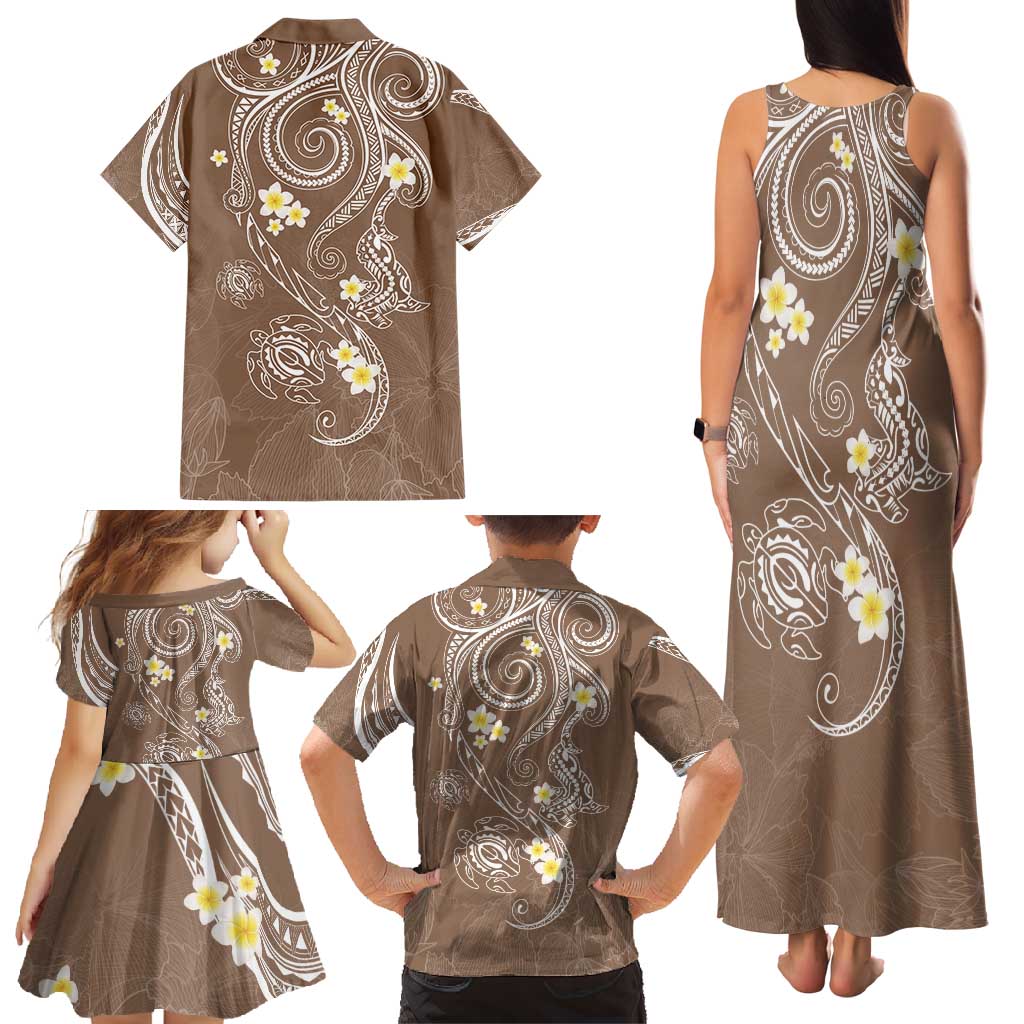 Polynesia Tribal Family Matching Tank Maxi Dress and Hawaiian Shirt Mocha Plumeria Tentacles LT7 - Polynesian Pride