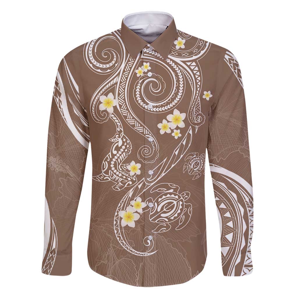 Polynesia Tribal Family Matching Tank Maxi Dress and Hawaiian Shirt Mocha Plumeria Tentacles LT7 Dad's Shirt - Long Sleeve Mocha - Polynesian Pride