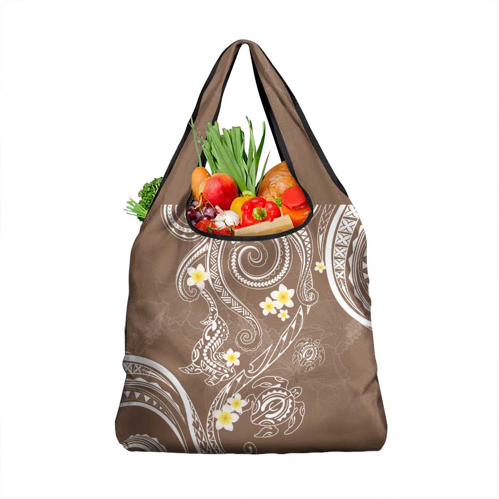 Polynesia Tribal Grocery Bag Mocha Plumeria Tentacles