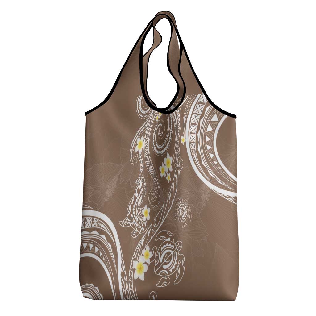 Polynesia Tribal Grocery Bag Mocha Plumeria Tentacles