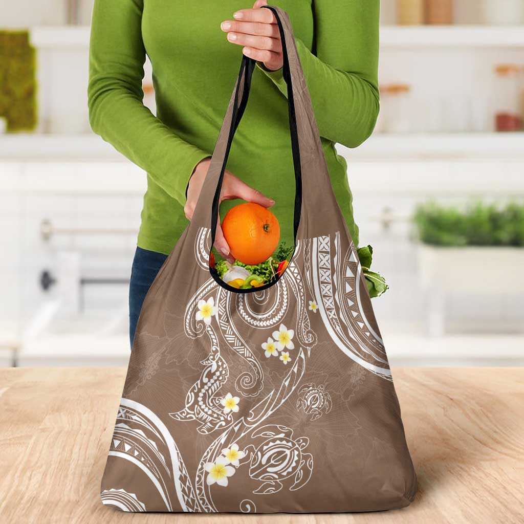 Polynesia Tribal Grocery Bag Mocha Plumeria Tentacles