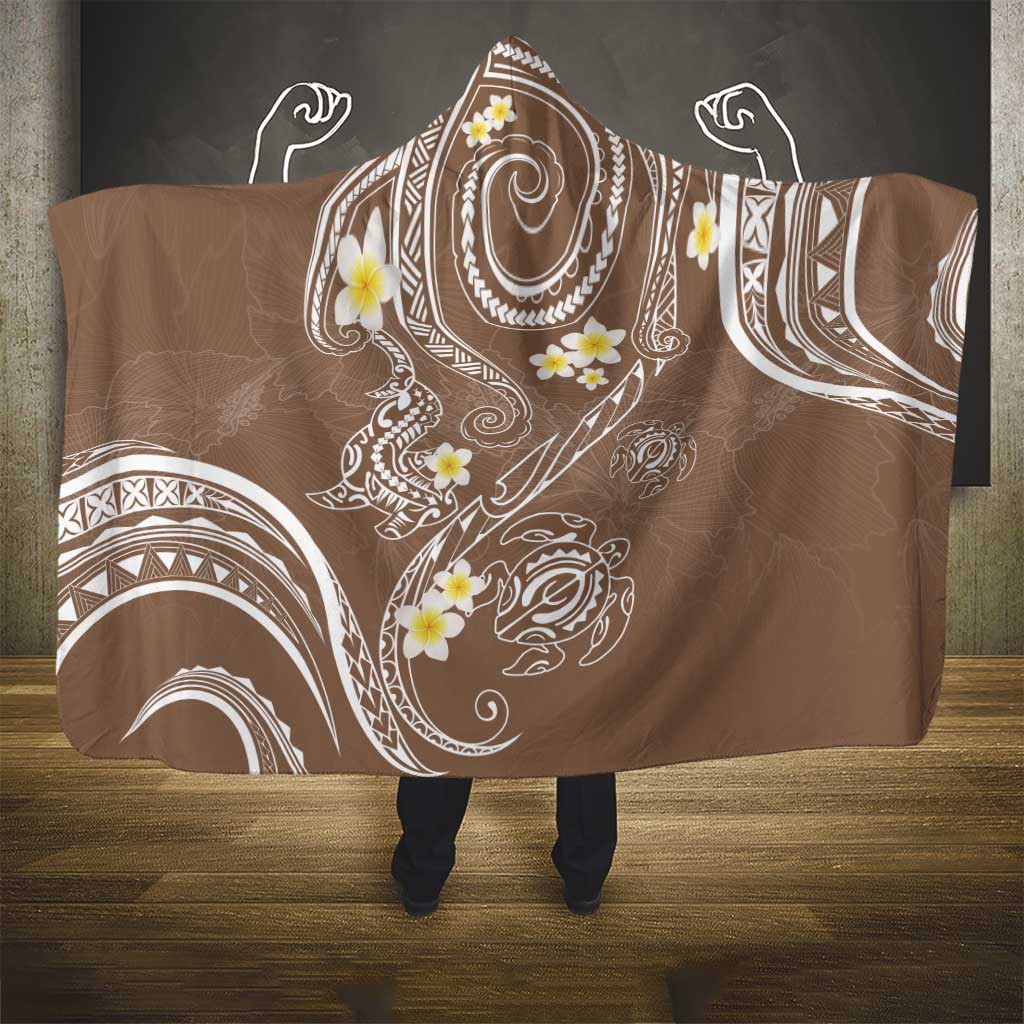 Polynesia Tribal Hooded Blanket Mocha Plumeria Tentacles