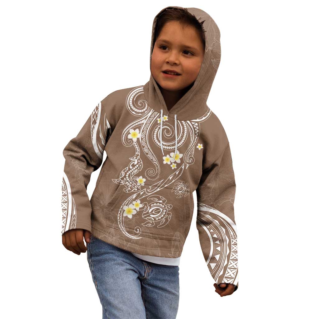 Polynesia Tribal Kid Hoodie Mocha Plumeria Tentacles