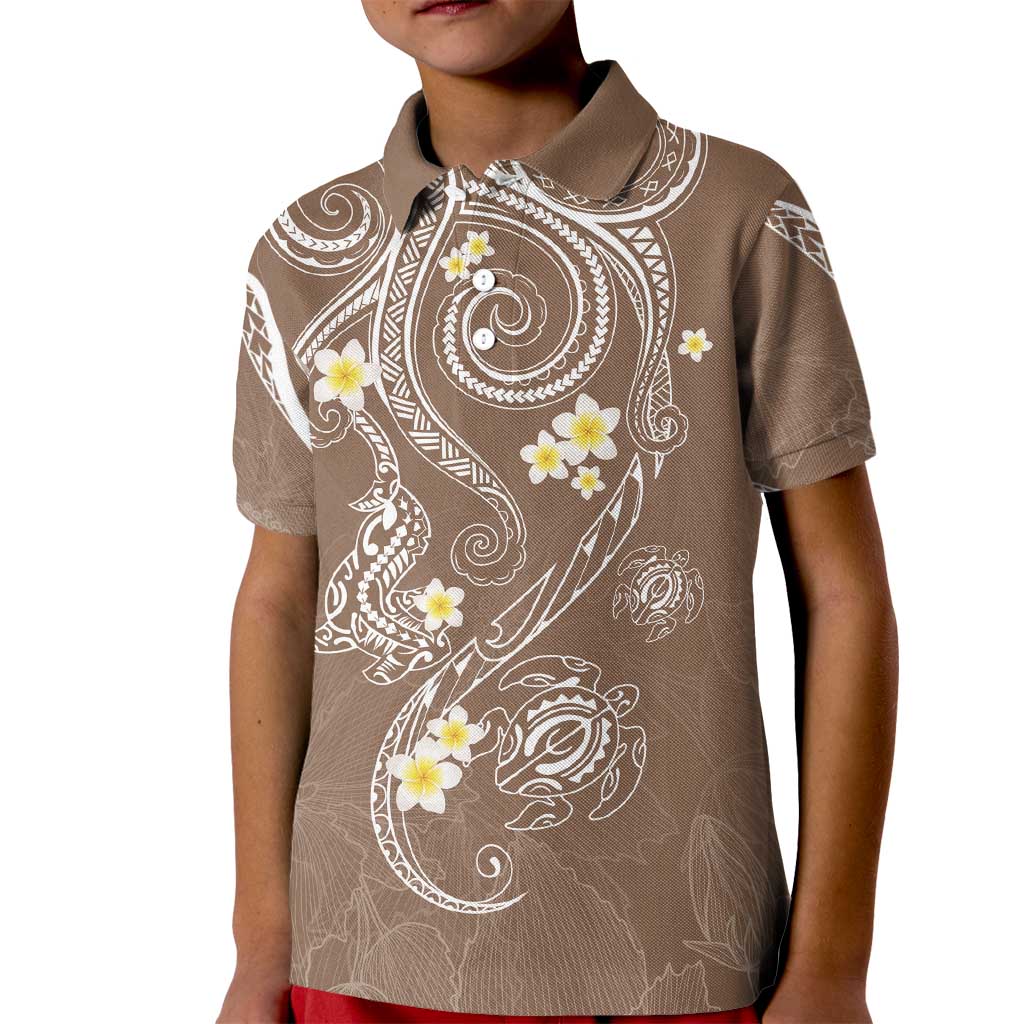 Polynesia Tribal Kid Polo Shirt Mocha Plumeria Tentacles LT7 Kid Mocha - Polynesian Pride