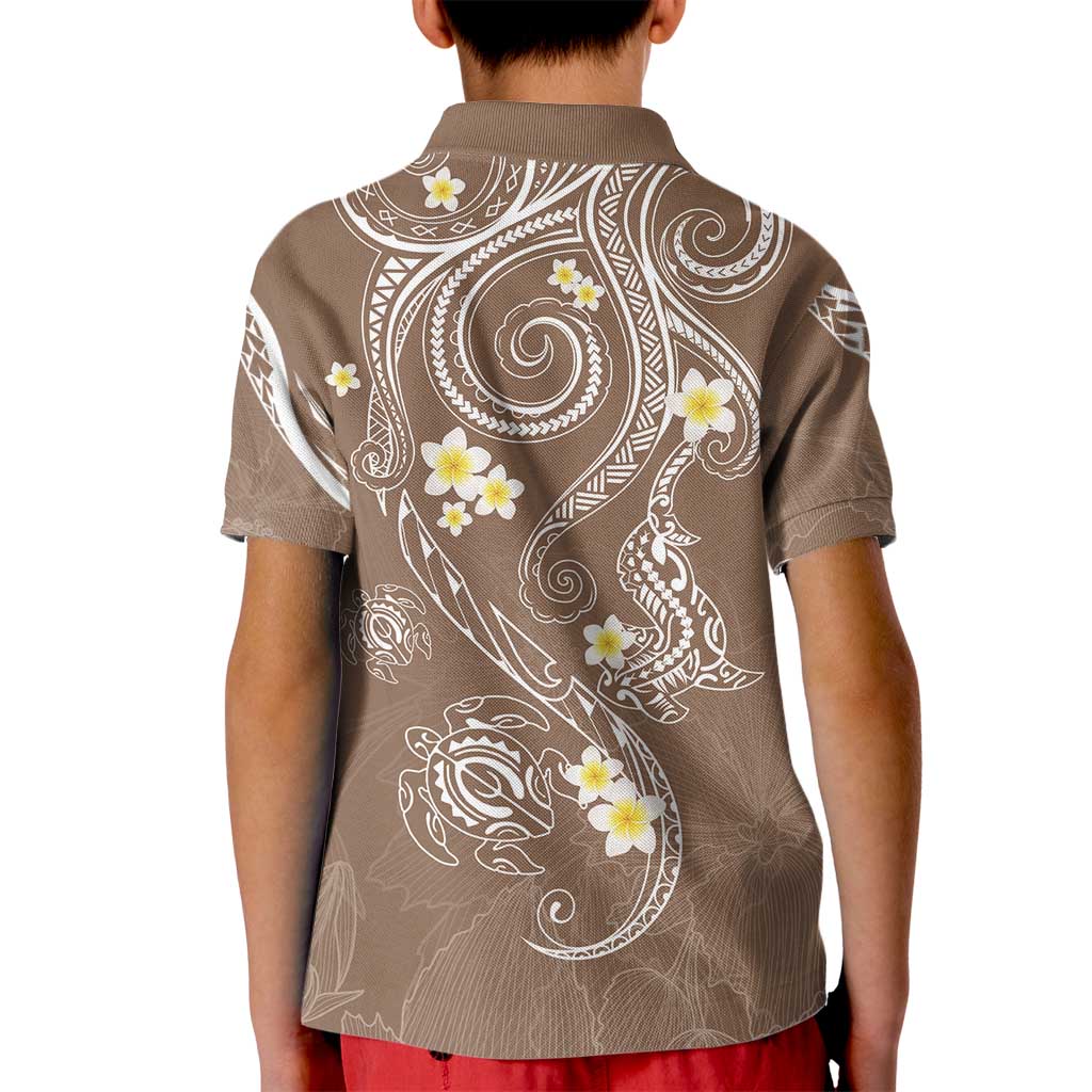 Polynesia Tribal Kid Polo Shirt Mocha Plumeria Tentacles LT7 - Polynesian Pride