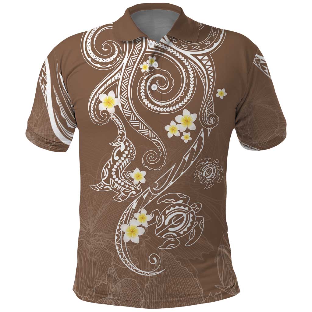 Polynesia Tribal Polo Shirt Mocha Plumeria Tentacles