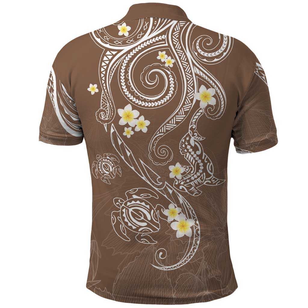 Polynesia Tribal Polo Shirt Mocha Plumeria Tentacles