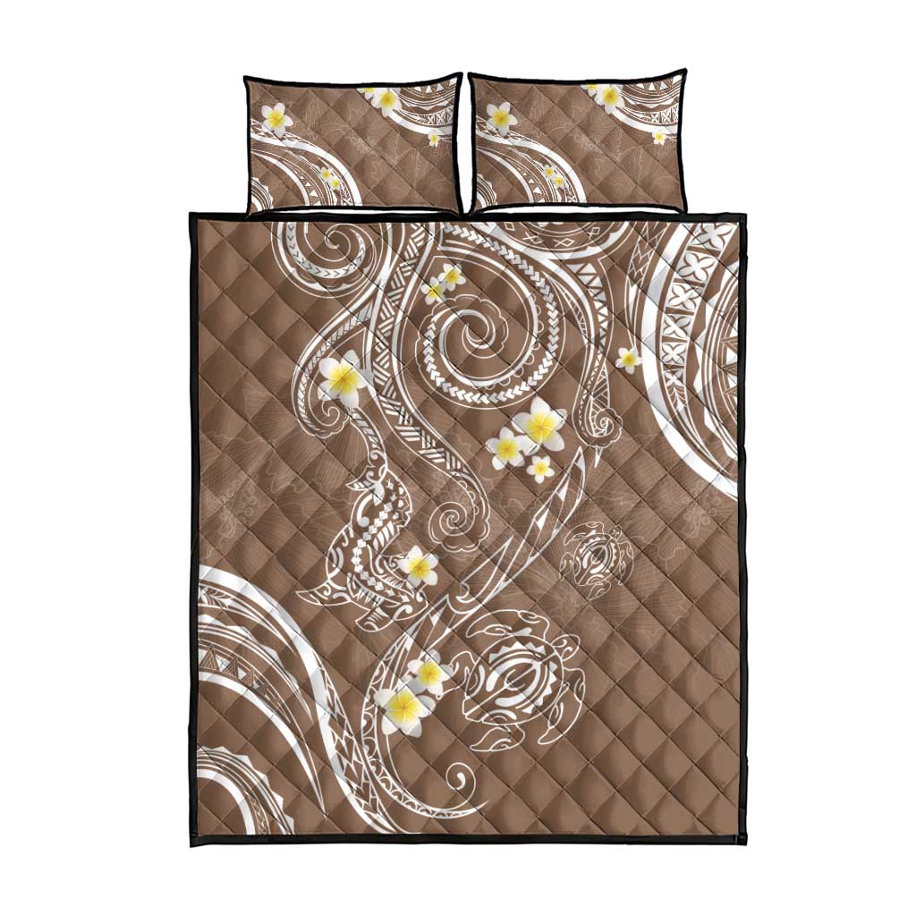 Polynesia Tribal Quilt Bed Set Mocha Plumeria Tentacles