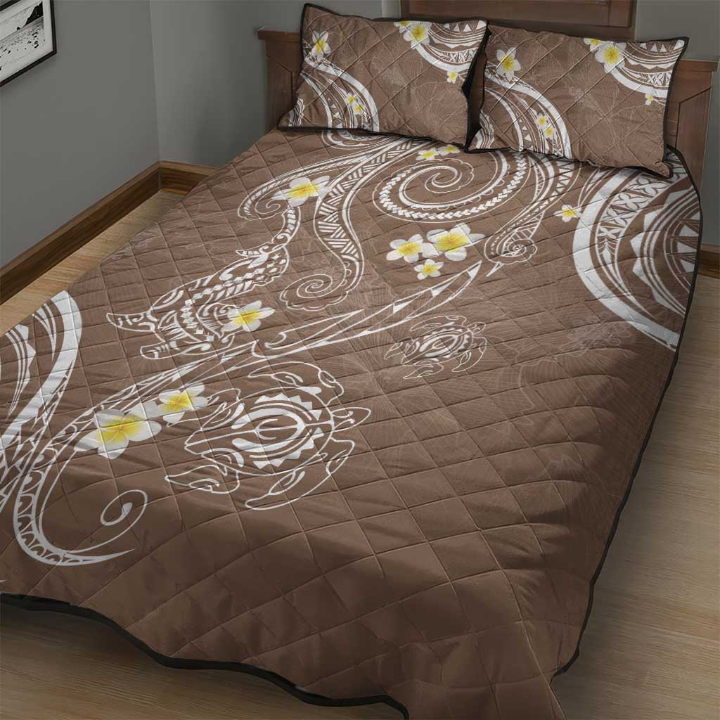 Polynesia Tribal Quilt Bed Set Mocha Plumeria Tentacles