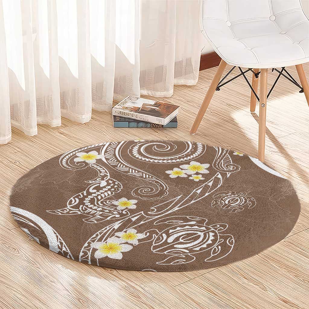 Polynesia Tribal Round Carpet Mocha Plumeria Tentacles