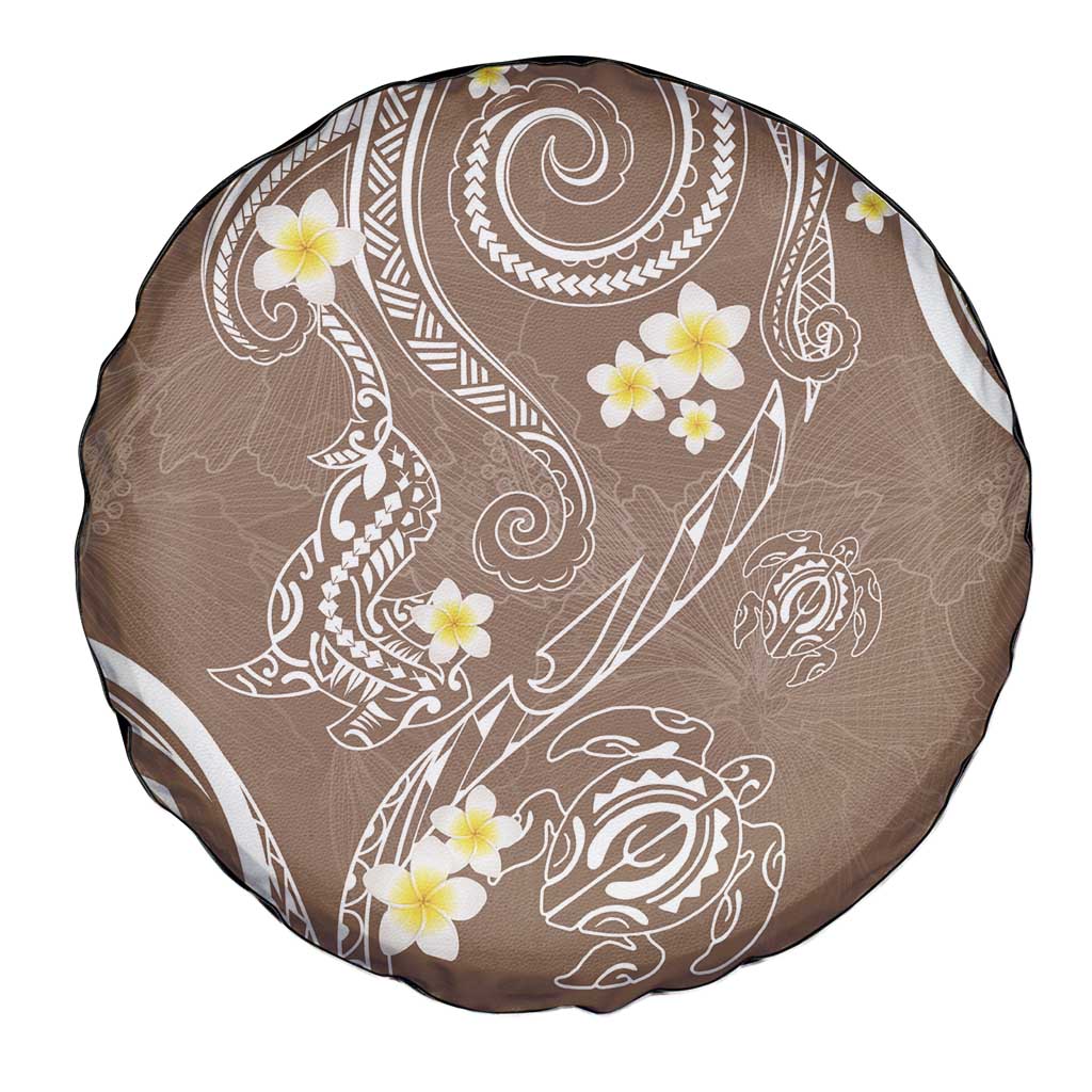 Polynesia Tribal Spare Tire Cover Mocha Plumeria Tentacles