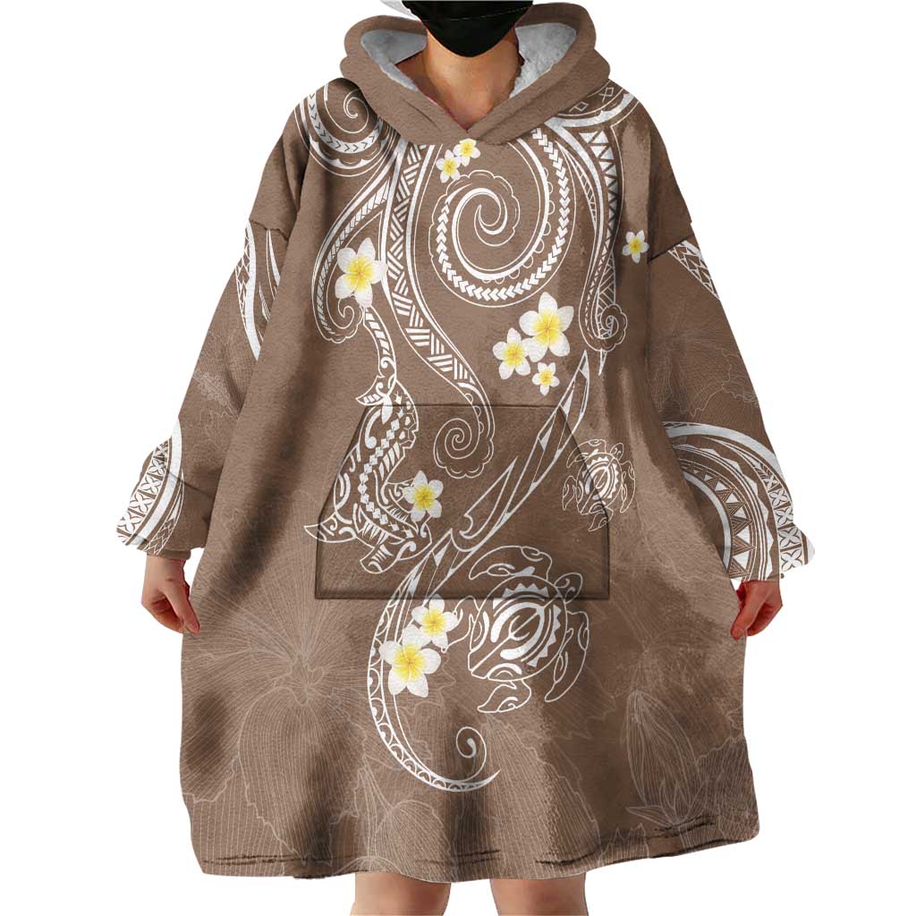 Polynesia Tribal Wearable Blanket Hoodie Mocha Plumeria Tentacles