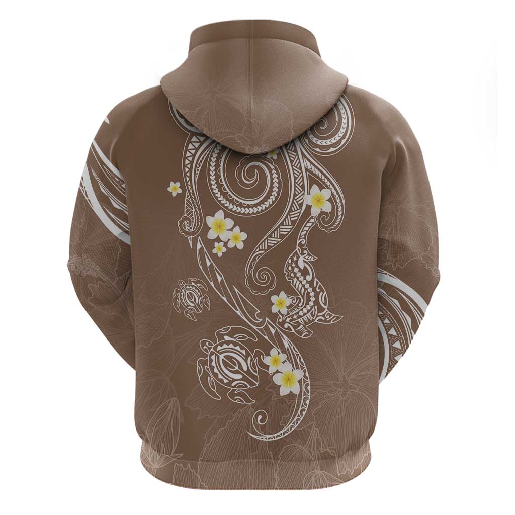 Polynesia Tribal Zip Hoodie Mocha Plumeria Tentacles