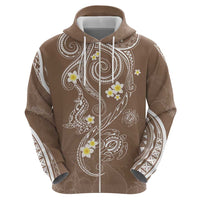 Polynesia Tribal Zip Hoodie Mocha Plumeria Tentacles