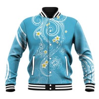 Polynesia Tribal Baseball Jacket Turquoise Plumeria Tentacles
