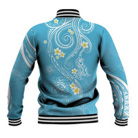 Polynesia Tribal Baseball Jacket Turquoise Plumeria Tentacles