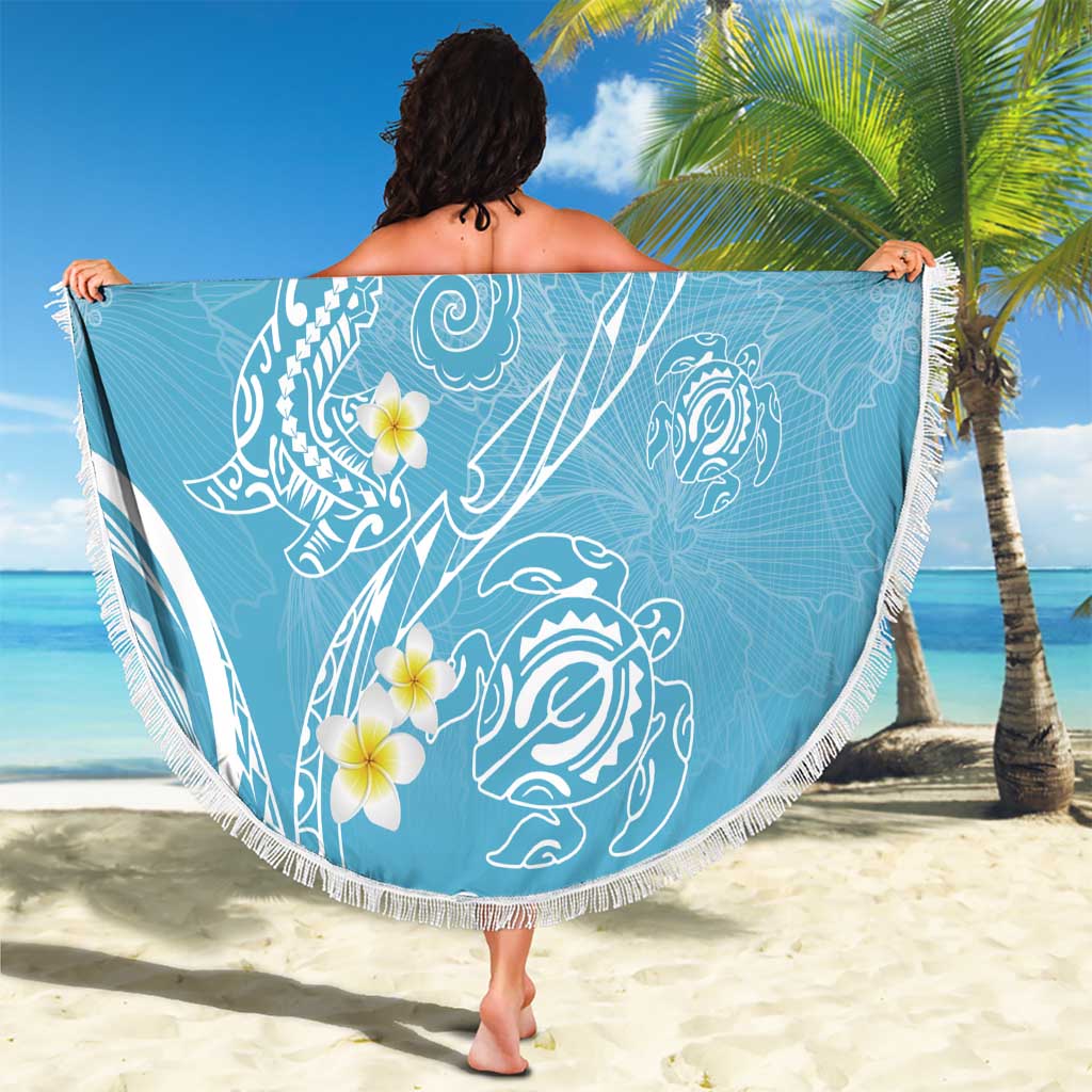 Polynesia Tribal Beach Blanket Turquoise Plumeria Tentacles