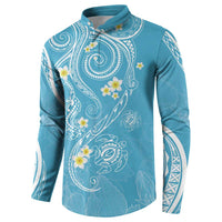 Polynesia Tribal Button Sweatshirt Turquoise Plumeria Tentacles