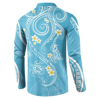Polynesia Tribal Button Sweatshirt Turquoise Plumeria Tentacles