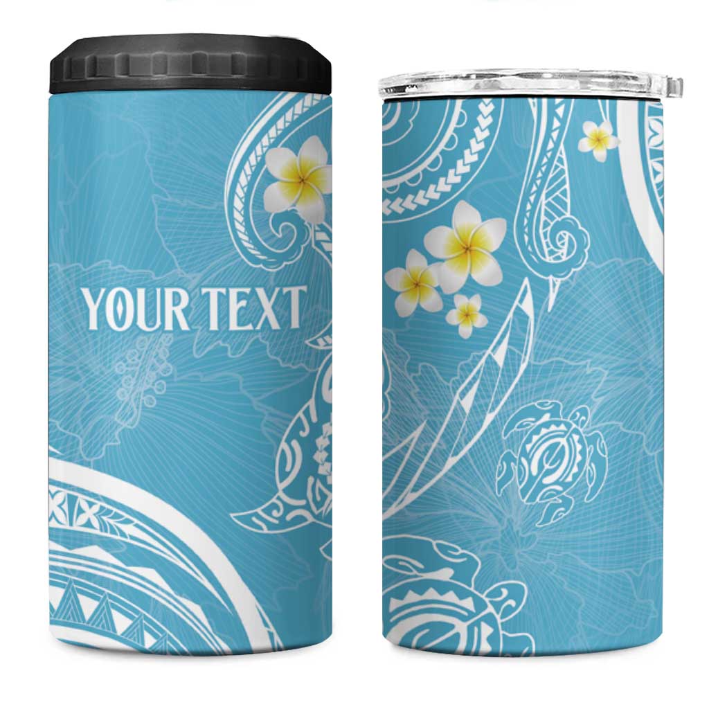 Polynesia Tribal 4 in 1 Can Cooler Tumbler Turquoise Plumeria Tentacles