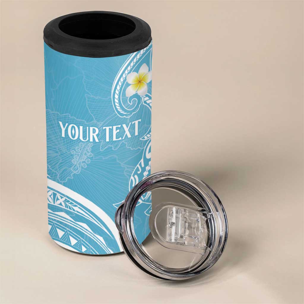 Polynesia Tribal 4 in 1 Can Cooler Tumbler Turquoise Plumeria Tentacles