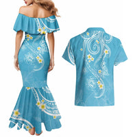 Polynesia Tribal Couples Matching Mermaid Dress and Hawaiian Shirt Turquoise Plumeria Tentacles LT7 - Polynesian Pride