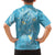 Polynesia Tribal Family Matching Off The Shoulder Long Sleeve Dress and Hawaiian Shirt Turquoise Plumeria Tentacles