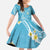 Polynesia Tribal Family Matching Off The Shoulder Long Sleeve Dress and Hawaiian Shirt Turquoise Plumeria Tentacles