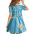 Polynesia Tribal Family Matching Off The Shoulder Long Sleeve Dress and Hawaiian Shirt Turquoise Plumeria Tentacles