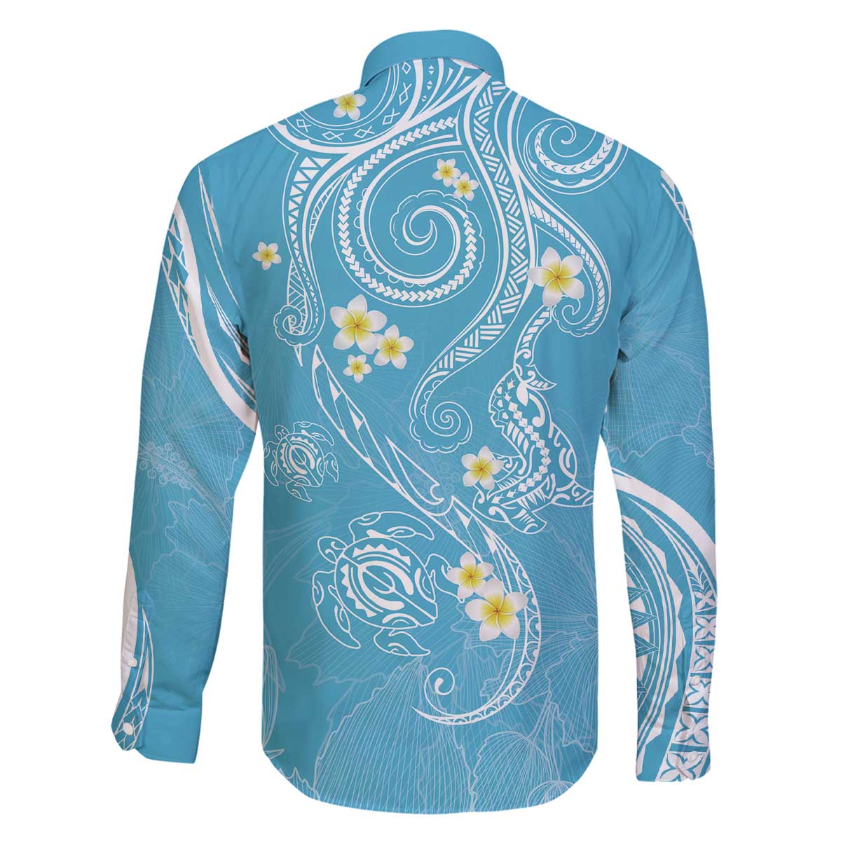 Polynesia Tribal Family Matching Off The Shoulder Long Sleeve Dress and Hawaiian Shirt Turquoise Plumeria Tentacles