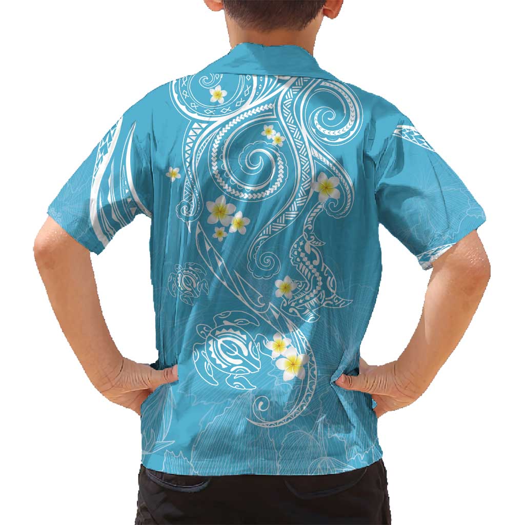 Polynesia Tribal Family Matching Off Shoulder Maxi Dress and Hawaiian Shirt Turquoise Plumeria Tentacles LT7 - Polynesian Pride